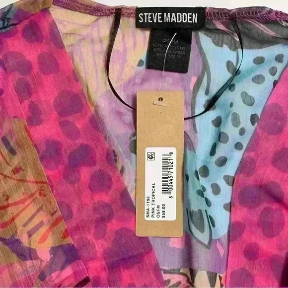 NWT Steve Madden Womens Tropical Jungle Tie Front Kimono Grap Pink Tropical OS - Picture 6 of 6